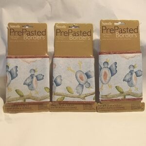 LOT OF 3 Sunworthy Blue Birds Prepasted  Borders 5Yd X 5.25” Each NEW SEALED